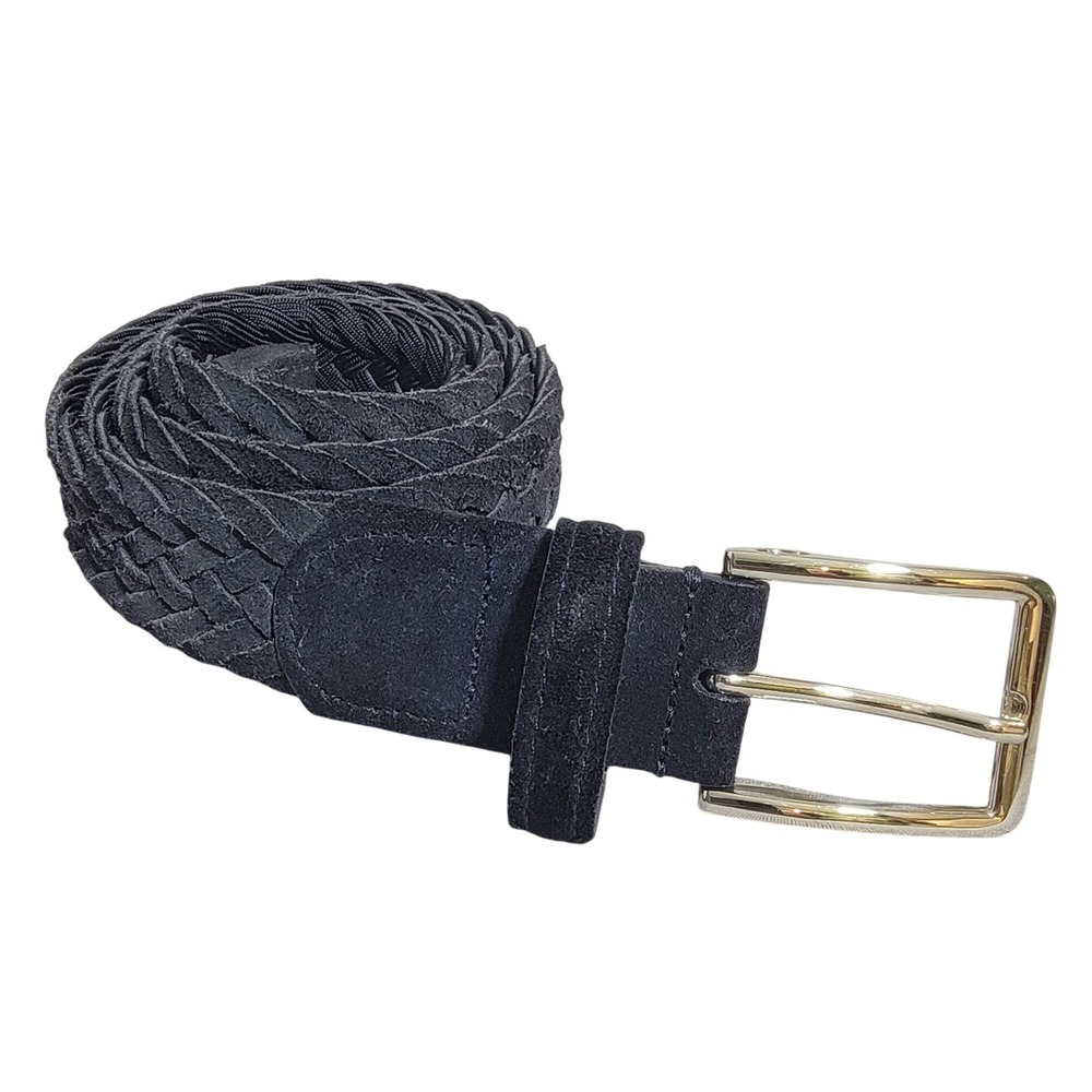 Beltology Newton Navy Blue Woven Braided Suede Belt Mens Size 40 Silver Buckle
